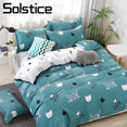 Solstice Home Textile Cyan Cute Cat Kitty Duvet Cover Pillow Case Bed Sheet Boy Kid Teen Girl Bedding Covers Set King Queen Twin