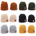 Baby Knit Hat for Boys Girls Autumn Winter Warm Kids Beanie Adult Children Parent-Child Hats Newborn Baby Cap with Leather Label
