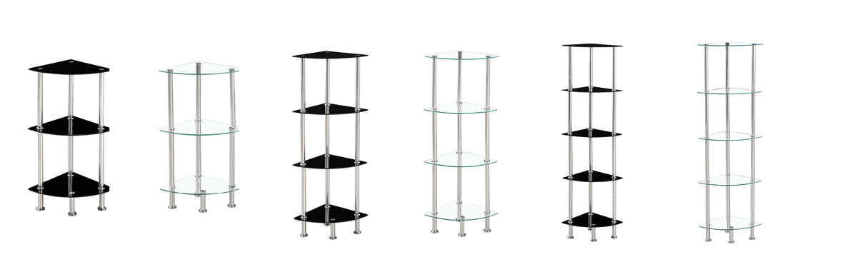 Tempered Glass Black & Clear Tier Corner Shelf with Chrome Frame ...