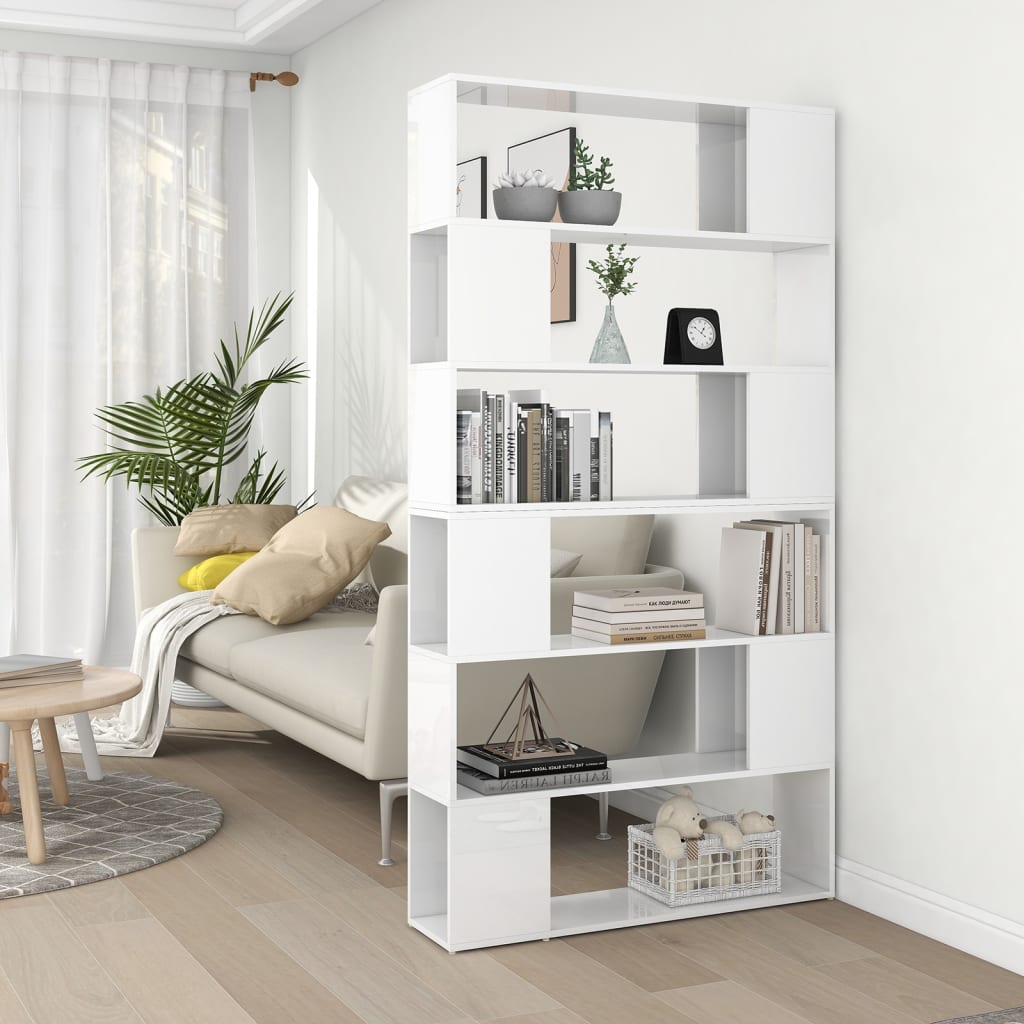 Book Cabinet Room Divider High Gloss White 100x24x188 cm Modernique