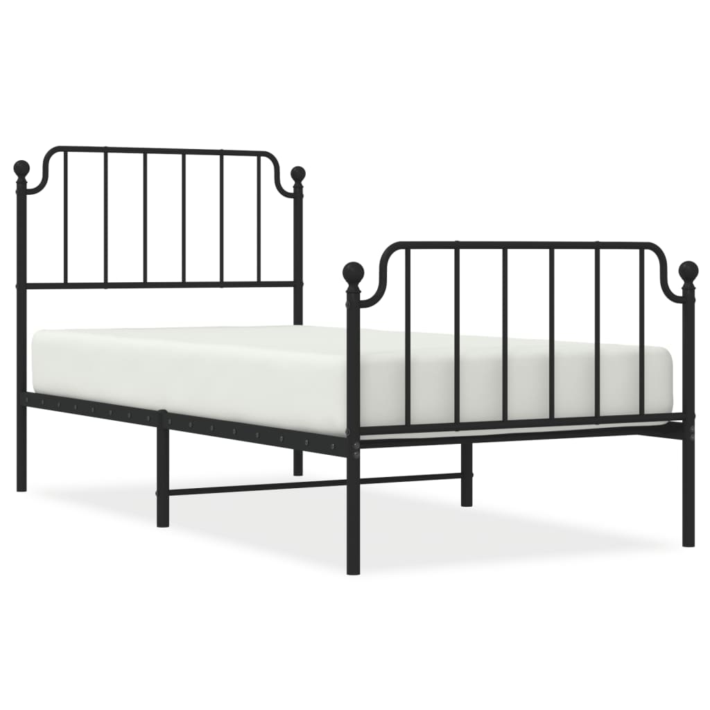 Metal Bed Frame without Mattress with Footboard Black 90x200cm Modernique