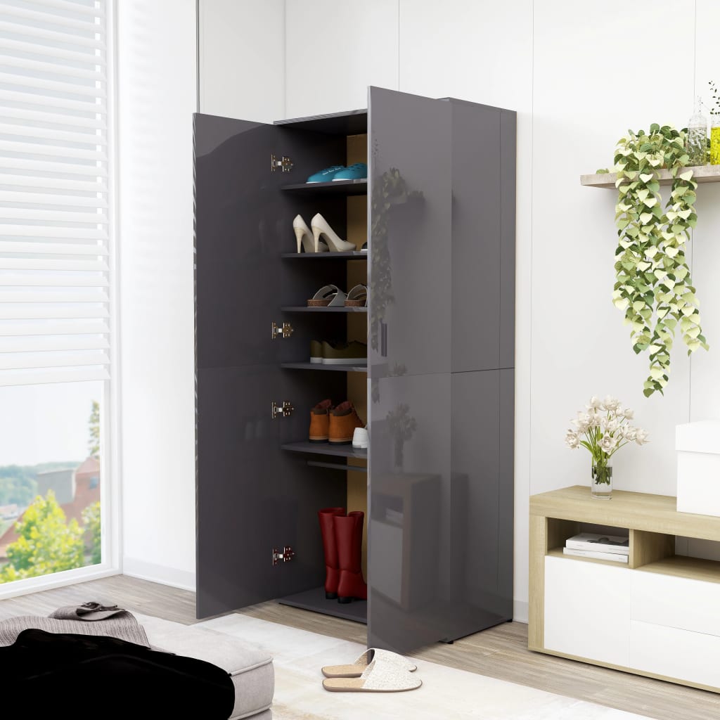 Shoe Cabinet High Gloss Grey 80x39x178 cm Chipboard – Modernique