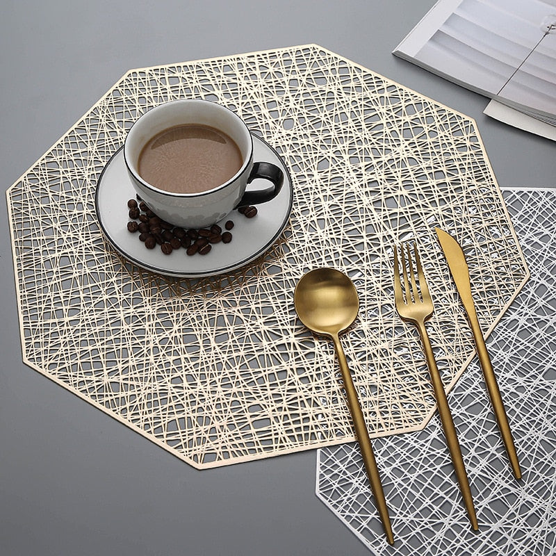 Creative PVC Placemat For Dinner Table Plastic Octagonal Hollow  Heat-insulated Pad Waterproof Non Slip Mats Home Decoration 1pcs
