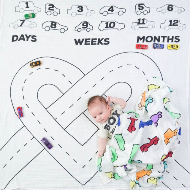 Baby Monthly Milestone Blanket - Deer Neutral Growth Chart Photography Prop 40x47 Inches, Newborn Photo Background - View #2
